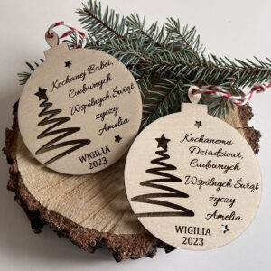 Bombka z życzeniami.Spakowana gotowa do wręczenia.
