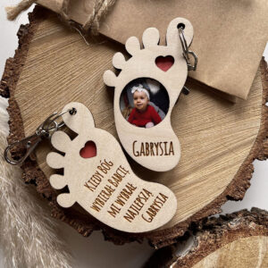 Brelok stopa ze zdjęciem w tyle dowolny napis