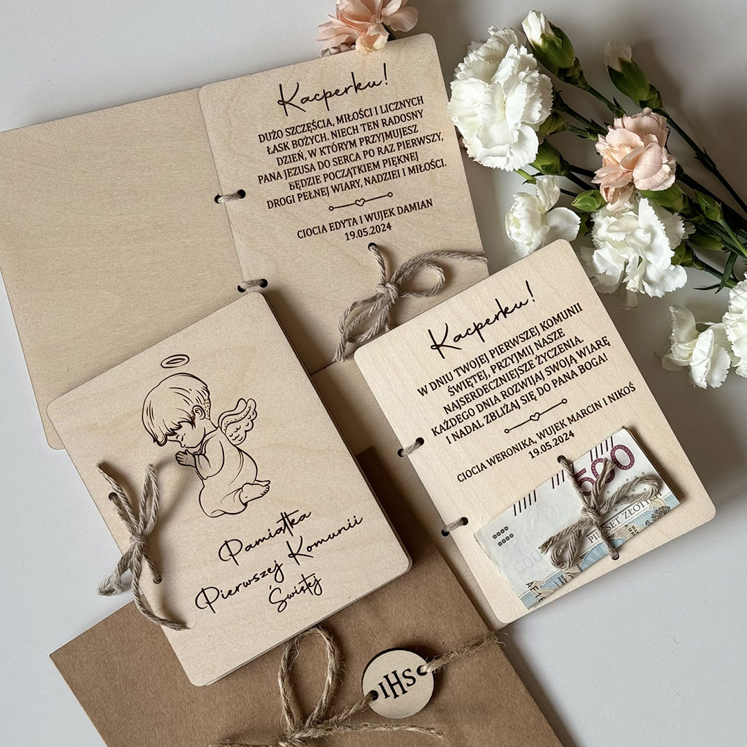Karteczka Komunijna na pieniądze Aniołek