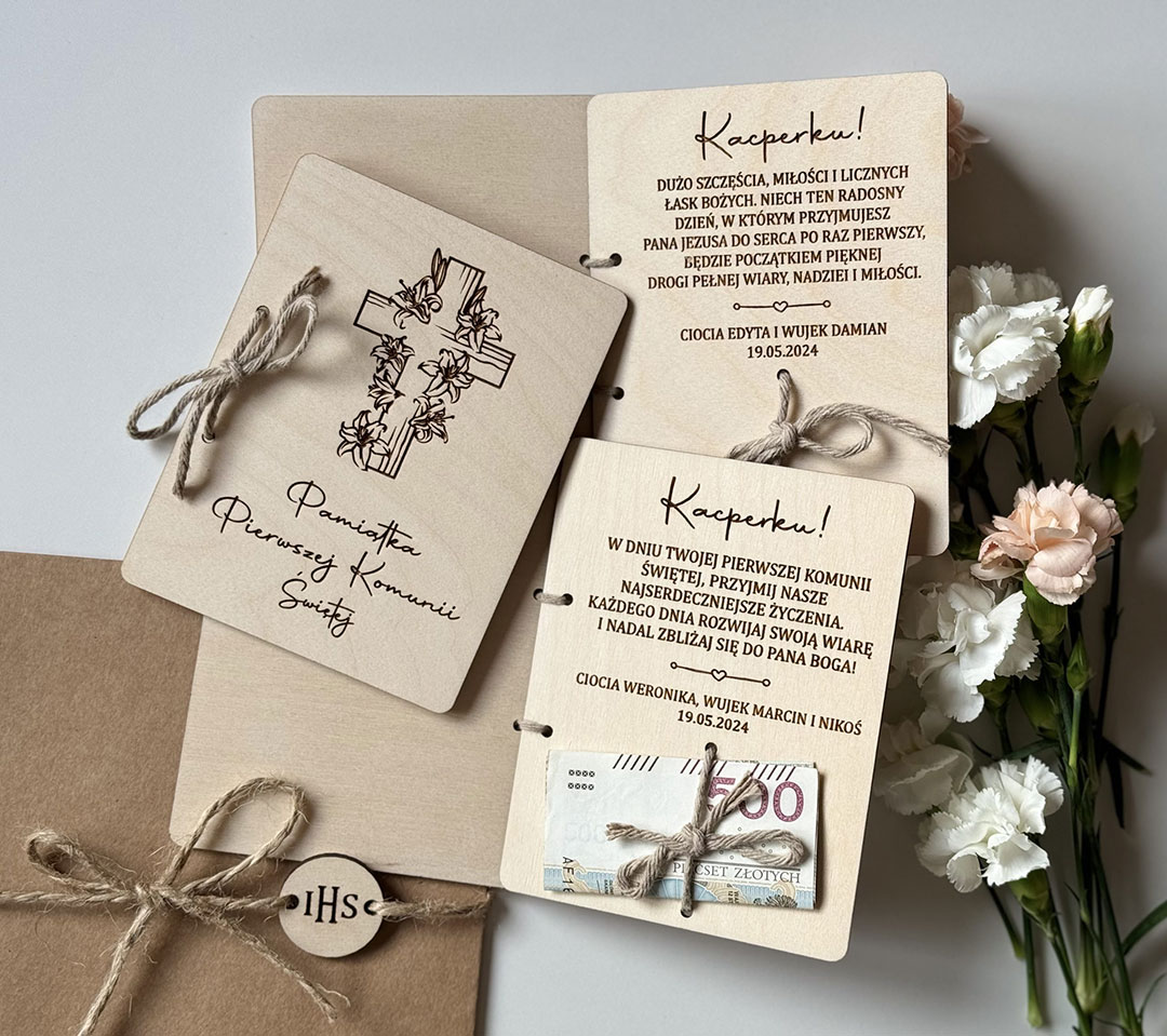 Karteczka Komunijna na pieniądze Krzyż