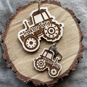 Zestaw Traktor zawieszka i brelok z dowolnym napisem