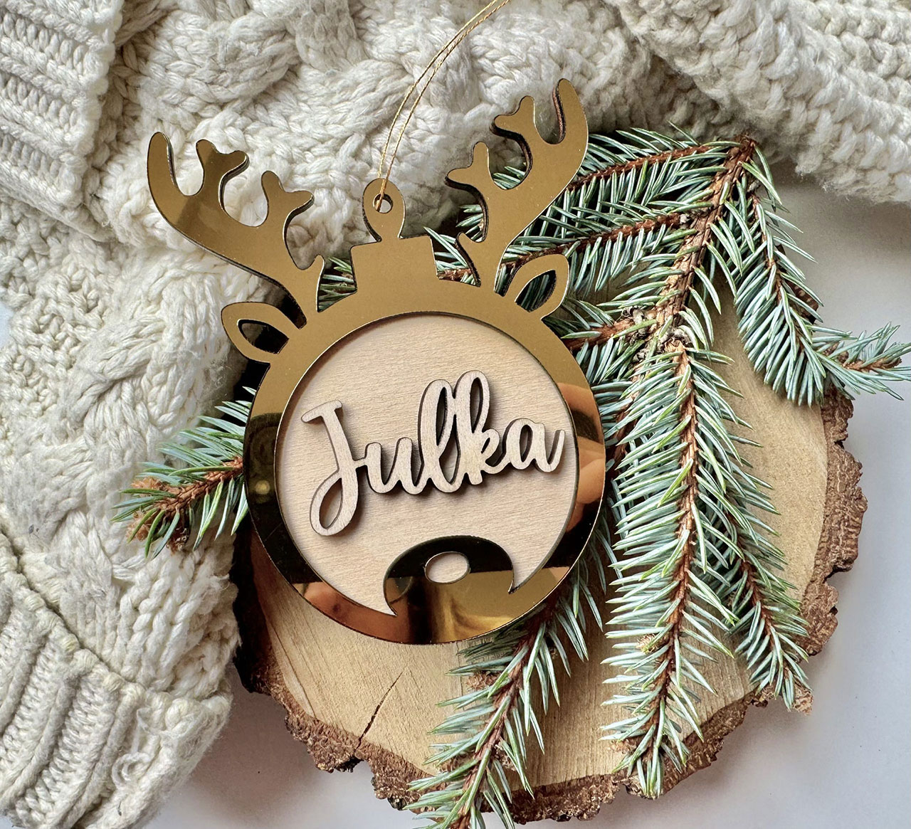 Bombka imienna lustrzane złoto.Spakowana gotowa do wręczenia