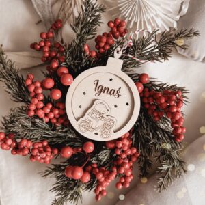 Bombka imienna Misiu na rowerze