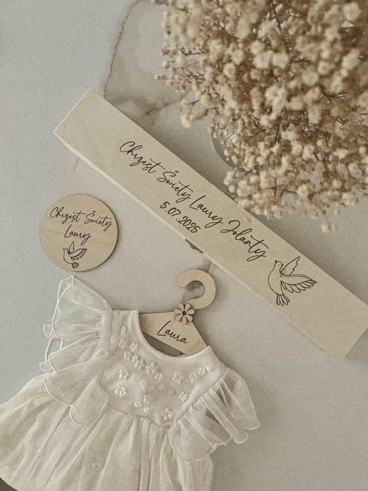 Zestaw na Chrzest - pudełko na świece,wieszak i tabliczka